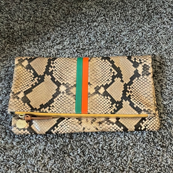 Clare V Foldover Brown Snake Clutch